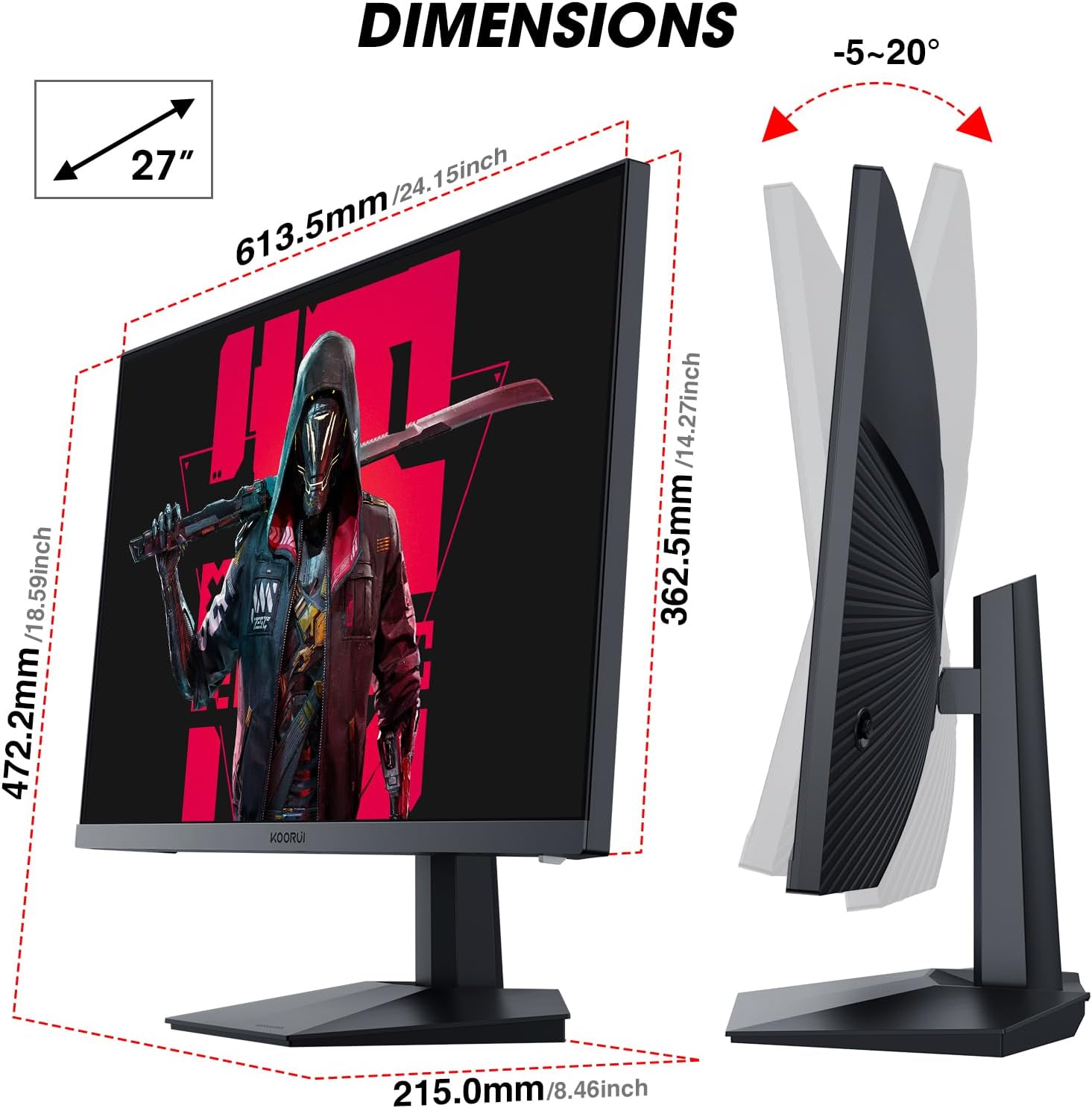 KOORUI Écran PC Gamer 27 Pouces FHD 240Hz 1ms, Adaptive Sync, DCI-P3 90%