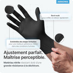 ARNOMED Gants Nitrile Noirs Jetables Robustes, Sans Latex Poudre, Multi-usages Sécurité Hygiène
