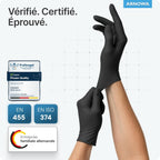 ARNOMED Gants Nitrile Noirs Jetables Robustes, Sans Latex Poudre, Multi-usages Sécurité Hygiène