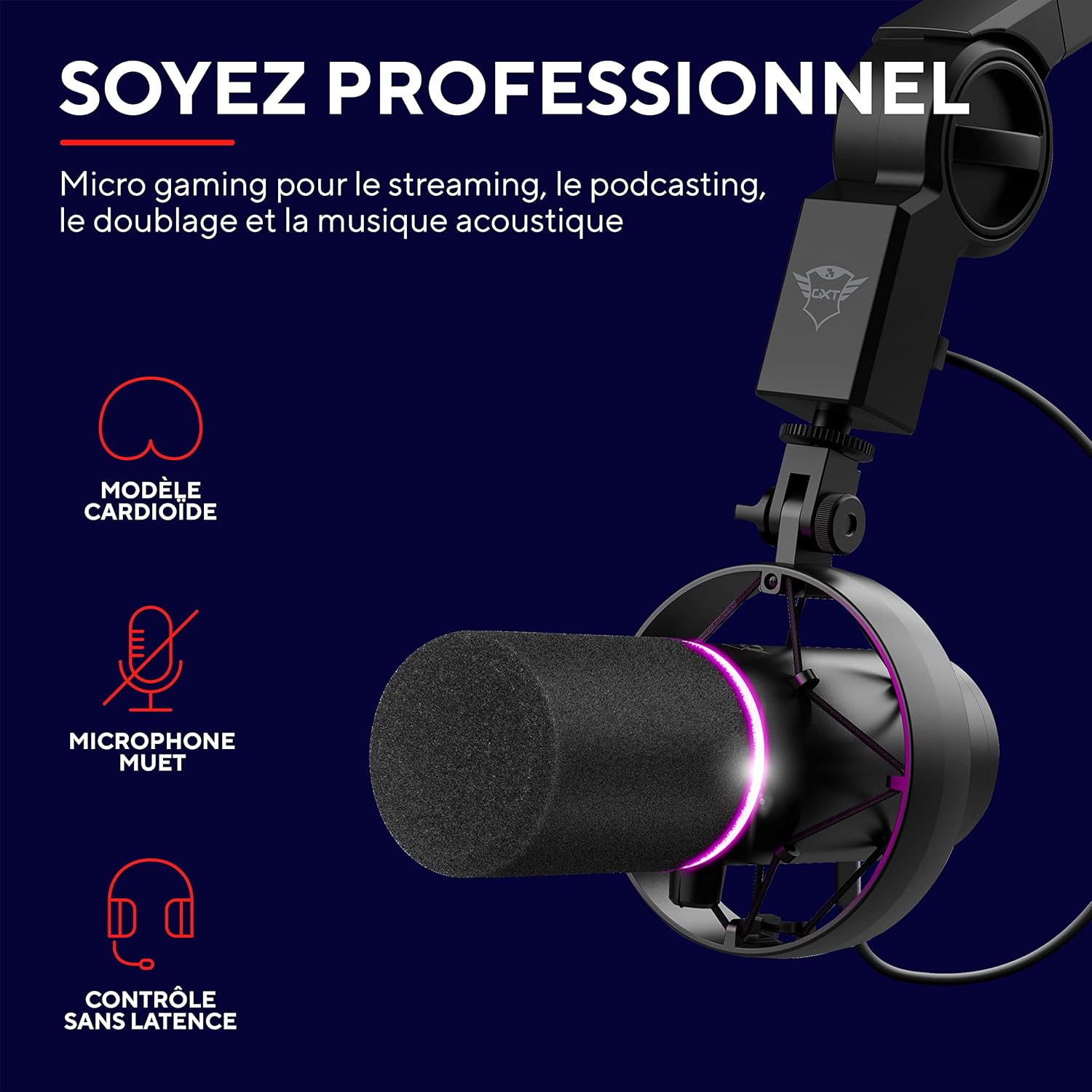 Trust Gaming GXT 255+ Onyx : Micro USB Pro Cardioïde, Bras Articulé Gaming
