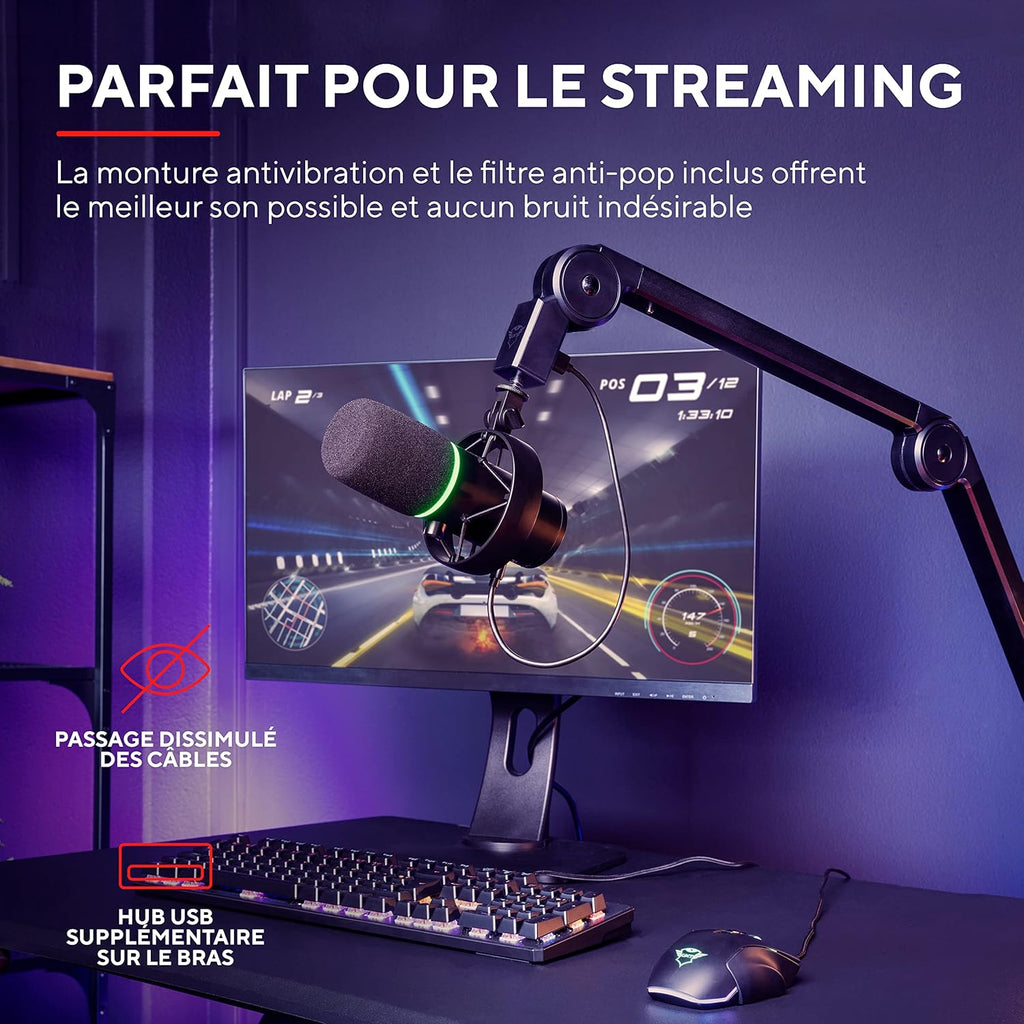 Trust Gaming GXT 255+ Onyx : Micro USB Pro Cardioïde, Bras Articulé Gaming