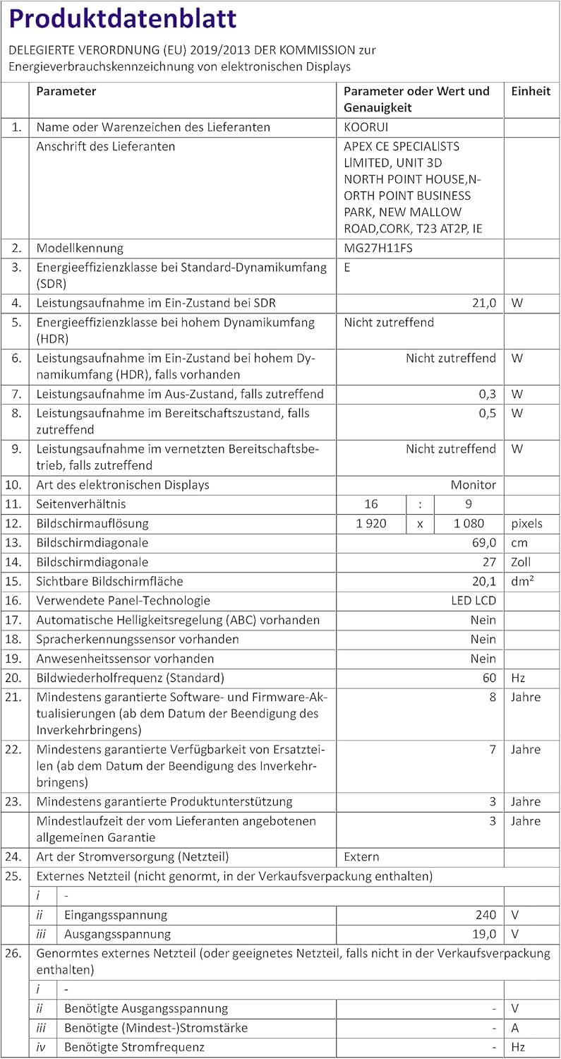 KOORUI Écran PC Gamer 27 Pouces FHD 240Hz 1ms, Adaptive Sync, DCI-P3 90%